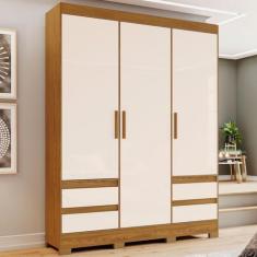 Imagem de Guarda-Roupa Solteiro Lema 3 Portas 4 Gavetas Nature/Off White - Briz