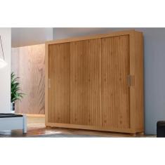 Imagem de Guarda Roupa Casal 3 Portas de Correr e 4 Gavetas c/ Pés Veneza Naturale-Naturale Ripado 3D - Flex - Rufato