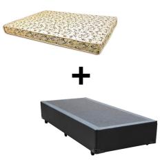 Imagem de Cama Box Solteiro - Tecido Sintético Preto Com Colchão Austrália Bello Box - 100% Espuma D26 Amarelo 54x88x188