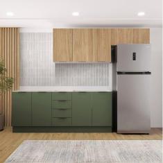 Imagem de Cozinha Modulada 4 Peças sem Tampo com Rodapé 2 Aéreos e 2 Balcões Ipanema Cabecasa Madeiramadeira Verde Folha/Acácia