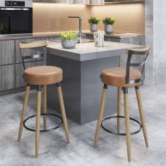 Imagem de Kit 02 Banquetas Moscou Pés De Madeira - Salaone Cor Courissimo Amarula