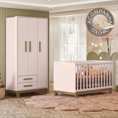 Imagem de Quarto de Bebê Qencanto Slim com Roupeiro 4340 e Berço 4315 Qmovi Rosa Acetinado + Colchão Gazin