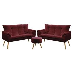 Imagem de Kit 2 Poltronas Namoradeiras Opala e Puff Solar Sued Bordô Aradecor