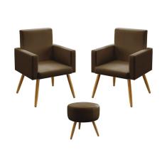Imagem de Kit 2 Poltronas Decorativas Estofada Vega e Puff Solar Sued Marrom Aradecor