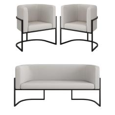 Imagem de Kit Sofá 2 Lugares + 2 Poltronas Corino Preto Bege