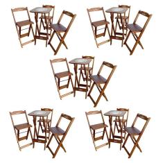 Imagem de Kit 5 Conjuntos Bistrô Mesa Com 3 Banquetas Dobráveis De Madeira Personalizada Hei - Imbuia Marrom