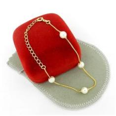 Imagem de Pulseira Feminina 17/22cm Perola 6mm Folheado Ouro PL500