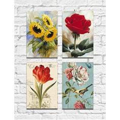 Imagem de Kit Quadros Decorativos Flores Vintage 4 Peças M3