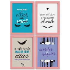 Imagem de Kit Quadro Decorativo Maquiagem Frases Moldura  4Un 22X32cm