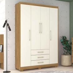 Imagem de Guarda-Roupa Solteiro Oregon 4 Portas 3 Gavetas Nature/Champanhe - Pnr Móveis