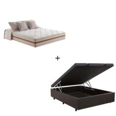 Imagem de Cama Baú Box Casal Tecido Sintético Marrom com Colchão Pillow Angel - Bello Box - Molas Ensacadas 63x138x188