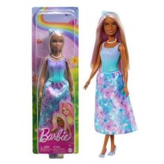 Imagem de Boneca Articulada Barbie Realeza Vestido Dos Sonhos Azul Com Saia Esta