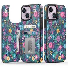 Imagem de Goodon Capa carteira para iPhone 14 - Capa flip de couro com design floral moderno, 4 compartimentos para cartão e função de suporte, capa protetora elegante para mulheres e meninas - lindas flores