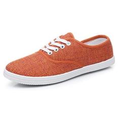 Imagem de VenusCelia Tênis feminino com cadarço arco-íris, Linho laranja, 35