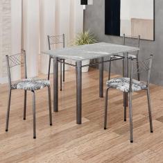 Imagem de Conjunto Sala de Jantar Mesa Retangular 100x60cm Tampo Granito Topázio 4 Banquetas Maragogi Yescasa Preto Floral/Mart Prata
