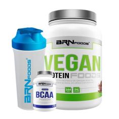 Imagem de Kit - Whey Protein Vegan Protein 500g + BCAA Premium 120 Cáps + Coqueteleira - BRN Foods-Unissex