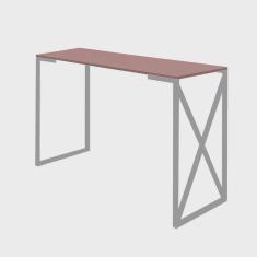Imagem de Mesa Escrivaninha 90cm Bex Home Office Industrial Consultório Ferro Prata mdf Rose - Ahz Móveis