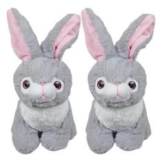 Imagem de Kit 2 Coelhos De Pelúcia Peludinho Tuka Sentado 30Cms - Marrom Cinza -
