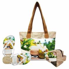 Imagem de Kit Praia Feminino Chapéu e Coco com Bolsa, Necessaire e Chinelo Magicc Bolsas KIT-207
