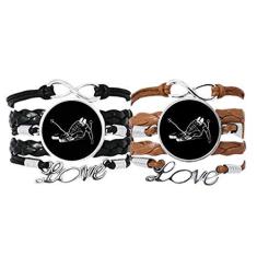 Imagem de DIYthinker Pulseira preta esportiva de inverno com estampa de esqui, alça de mão, pulseira de corda de couro, conjunto duplo para presente