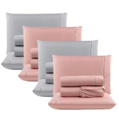 Imagem de Kit 4 Jogos Cama Lençol Casal 400 Fios - Rosê + Cinza - Casa Scarpa