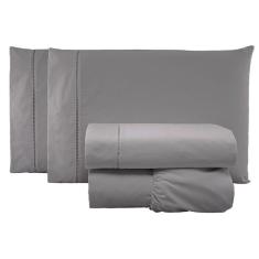Imagem de Jogo de Lençol Casal Algodão Percal 200 Fios 4 Peças - Cinza