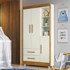 Imagem de Guarda Roupa Infantil 3 Portas 2 Gavetas Flocos Tigus Baby Off White/Ypê