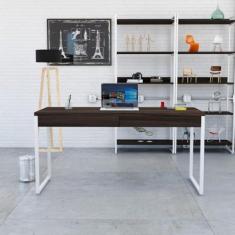 Imagem de Mesa para Escritório 150cm 2 Gavetas Kuadra Nogal/Est.Branca