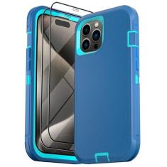 Imagem de DHCALL Capa para iPhone 15 Pro Max (6,7 polegadas), com 2 protetores de tela de vidro temperado [proteção contra quedas de corpo inteiro de grau militar resistente] à prova de choque resistente
