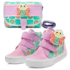 Imagem de Kit Tênis Infantil Feminino Com Bolsinha Casual Menina Borboleta Gatatuya-Feminino