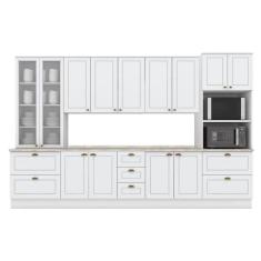 Imagem de Kit Cozinha Modulada 8 Peças Americana (2Aéreos+2Balcões+2Paneleiros+2Complementos) C5P50 Branco - Henn