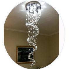 Imagem de Lustre De Cristal Legítimo Espiral Com 1,50M De Altura, Base De Inox Espelhado Com 40CM De Diâmetro