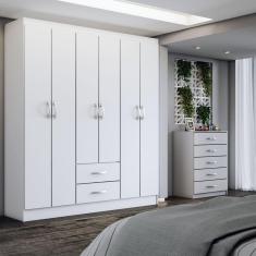 Imagem de Guarda-Roupa Casal Caleb 6 Portas 2 Gavetas com Cômoda 5 Gavetas Branco - Panorama Móveis