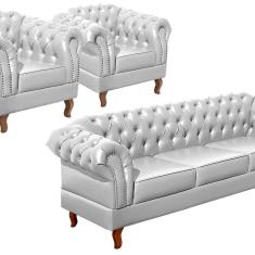 Imagem de Conjunto Sofá Chesterfield 3 Lugares + 2 Poltronas Dom Pedro Branco