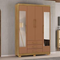 Imagem de Guarda-Roupa Solteiro Reus 4 Portas 3 Gavetas com Espelho Natural/Camarim - Pnr Móveis