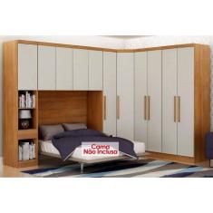 Imagem de Quarto Modulado Casal Rizon/Linea 6 Peças (1 Aéreo + 3 Guarda Roupas + 1 Closet Canto Obliquo + 1 Complemento) QCM109 Cumaru/Fendi - Novo Horizonte