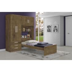 Imagem de Guarda Roupa Roupeiro de Solteiro Marrom com Cama de Solteiro + Cabece