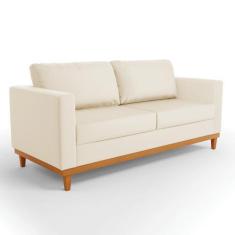 Imagem de Sofá 03 Lugares Juliette Material Sintético Bege Base Madeira Castanho