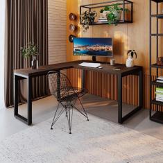 Imagem de Mesa de Escritório em L Miguel Marrom Escuro e Preta 150x150 cm