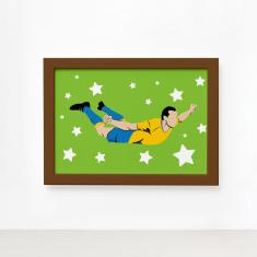 Imagem de Quadro Infantil Futebol Gol Jogador Verde 22x32 Moldura Marrom