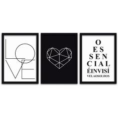 Imagem de Conjunto Quadros Decorativos 3 peças MDF 20x30 Love frase