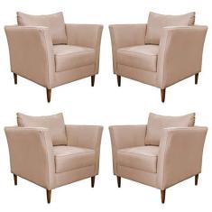 Imagem de Kit 4 Poltronas Decorativa Sala de Estar Pés Palito Lubbock Couro Bege - Gran Belo