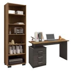 Imagem de Mesa Para Computador Flay E Livreiro Office Freijó Grafite Perolizado - Móveis Leão