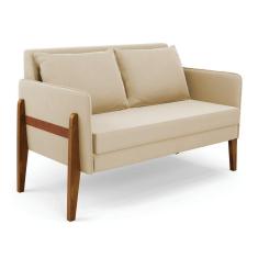 Imagem de Namoradeira 2 Lugares Lana Suede Bege Base De Madeira - D'rossi