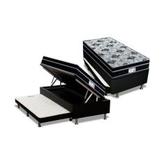 Imagem de Cama Box Baú c/Auxiliar Solteiro: Colchão Molas Probel Prolastic ProDormir Born Black + Base CRC Courano Black(88x188)