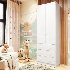 Imagem de Guarda Roupa de Bebê 2 Portas 3 Gavetas Smim Móveis Peroba Branco Brilho