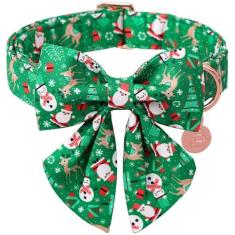 Imagem de UP URARA PUP Coleira de Natal para cães com gravata borboleta, coleira de Natal para filhotes, meninos, cães ou gatos, gravata borboleta com fivela de metal durável, coleira fofa para animais de