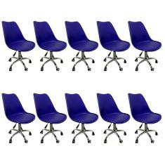 Imagem de Kit 10 Cadeiras para Escritório Secretária Decorativa Eames Chicago Azul