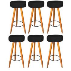 Imagem de Kit 06 Banqueta Alta Flora Pés Palito Em Madeira Caramelo Para  Bar Bi