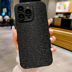 Imagem de Capa de proteção de vidro para lente de câmera, capa com glitter para iphone 15 14 13 12 11 pro max, capa de couro à prova de choque, preta, para 13pro